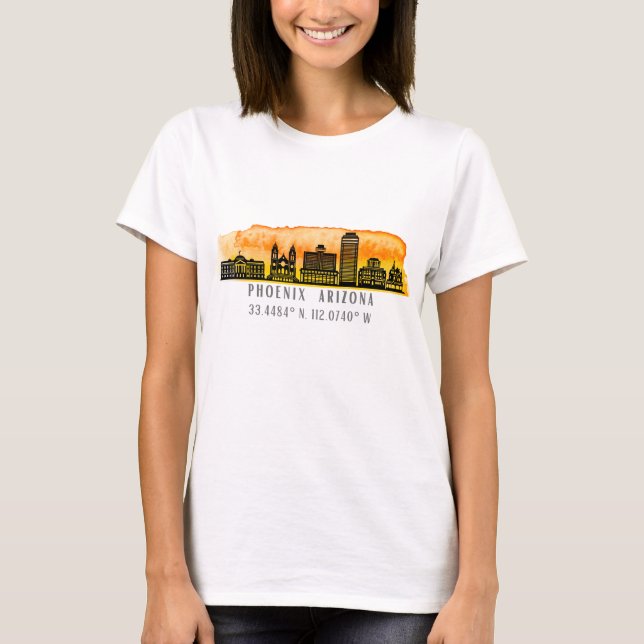 Phoenix Skyline Karta Coordinates T Shirt (Framsida)