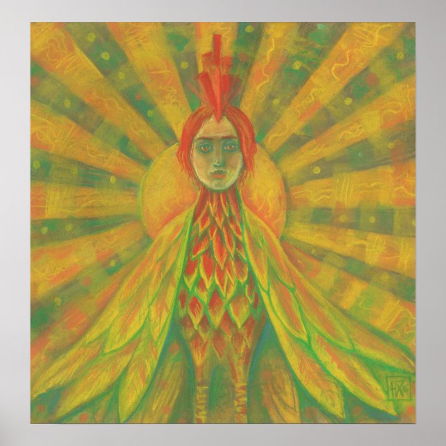 Phoenix Sol Bird Woman Goddess Fantasy Surrealism Poster (Framsidan)