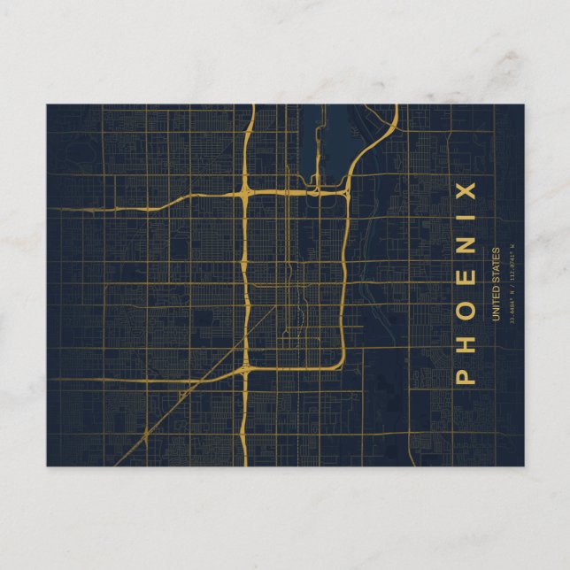 Phoenix stads karta Minimal vykort (Framsida)