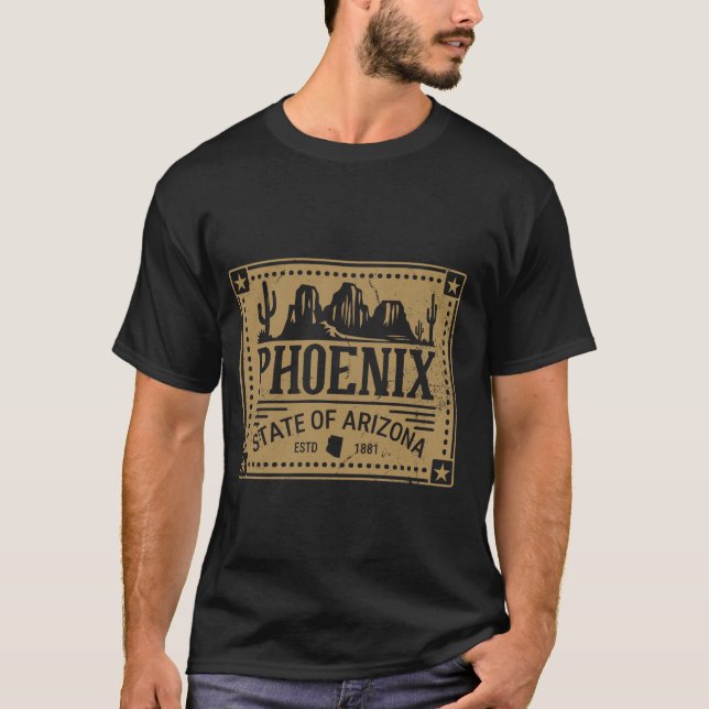 Phoenix-staten Arizona Estd 1881 Cactus Mountain T Shirt (Framsida)