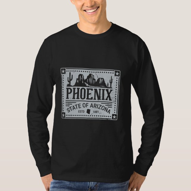 Phoenix-staten Arizona Estd 1881 Cactus Mountain T Shirt (Framsida)