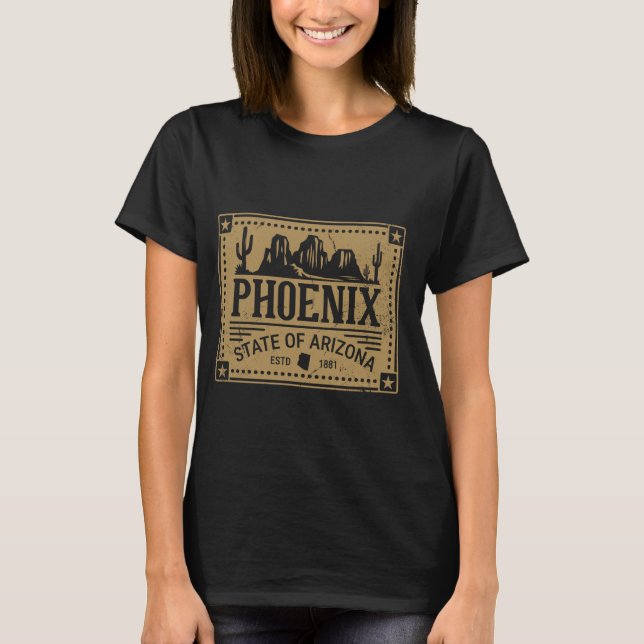 Phoenix-staten Arizona Estd 1881 Cactus Mountain T Shirt (Framsida)