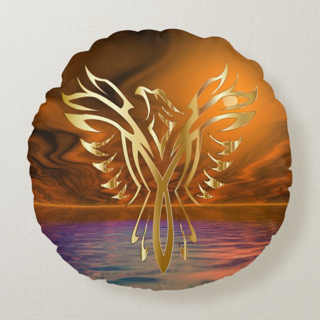 Phoenix Stigning Rund Kudde (Framsidan)