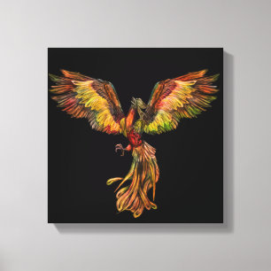 Phoenix Stigning - svart Canvastryck