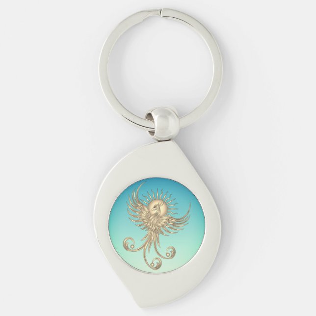 Phoenix Stigning Swirl Silverfärgad Nyckelring (Framsidan)