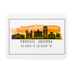 Phoenix Sunset Skyline Karta Coordinates Magnet