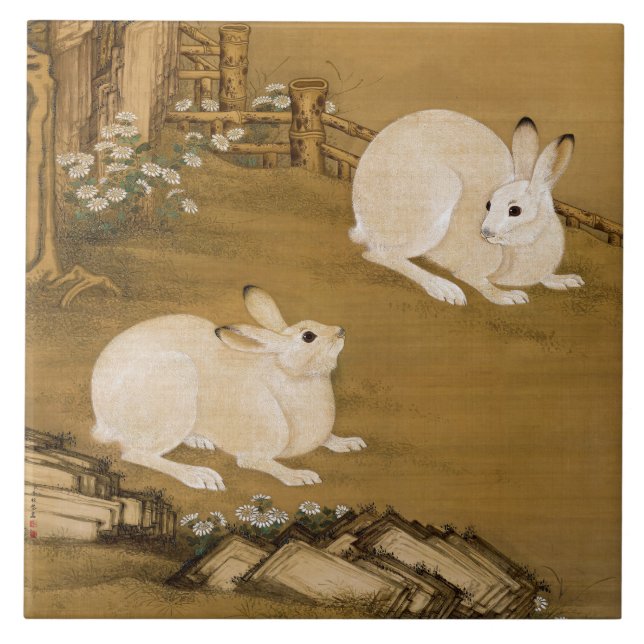 Phoenix Träd & Rabbits Antique Chinese Painting Kakelplatta (Framsidan)