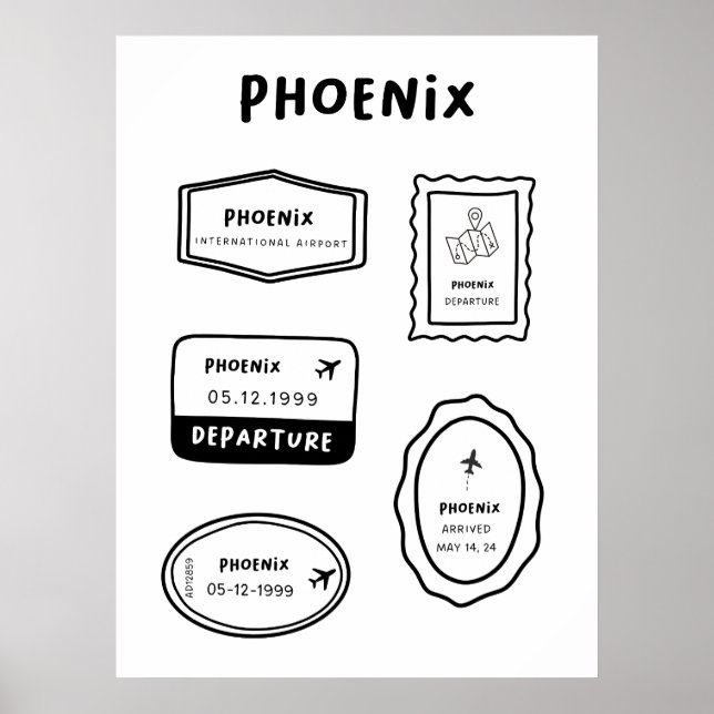 Phoenix - Travel Frimärke Collection | Minimalisti Poster (Framsidan)