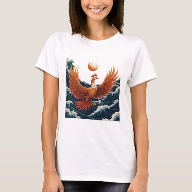 Phoenix Wave Art - Ukiyo-e Sunset Design T Shirt (Framsida)