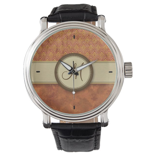 Phoenixes avfyrar fjädermönster med monogramen armbandsur (Framsida)