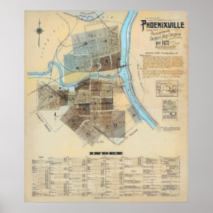 Phoenixville City PA Karta 1921 Poster