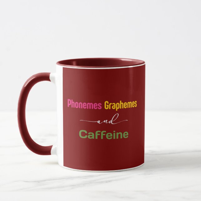Phonemes Graphemes och Caffeine Funny Reading Back Mugg (Vänster)
