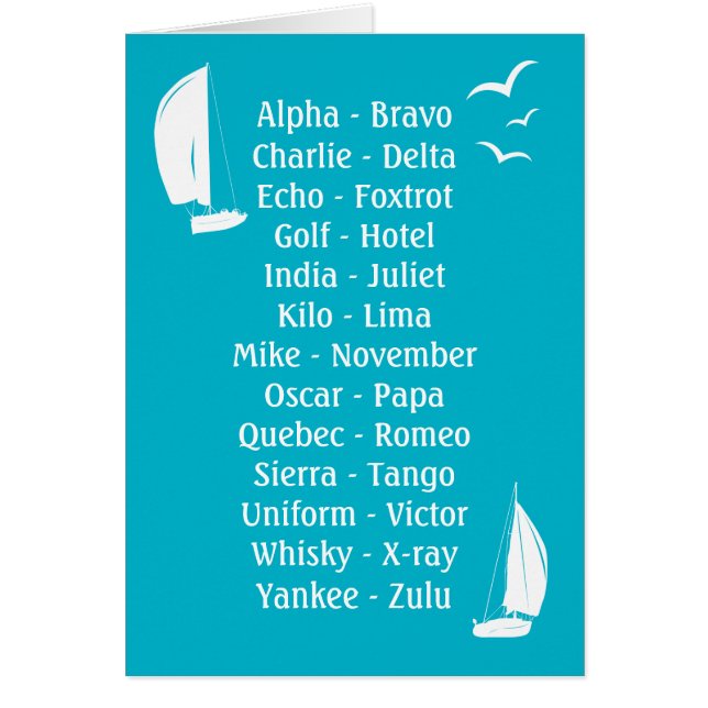 Phonetic Alphabet Blue Fraktass Kapten Boating Hälsningskort (Framsidan)