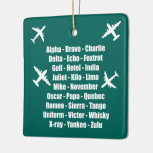 Phonetic Alphabet Luft Force Blue-flygplan Julgransprydnad Keramik