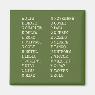Phonetic Alphabet Magnet - militär Grönt