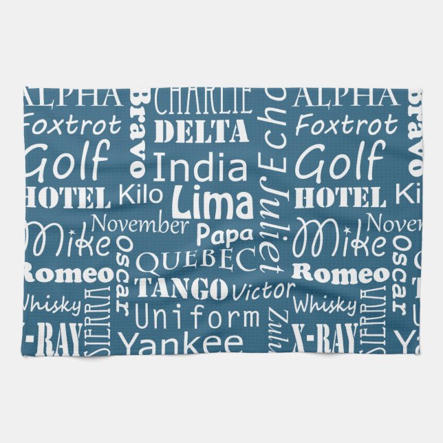 Phonetic Alphabet Mönster White på Nautical Blue Kökshandduk (Horisontell)