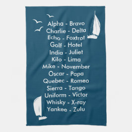 Phonetic Alphabet Ocean Blue Sailing Kökshandduk