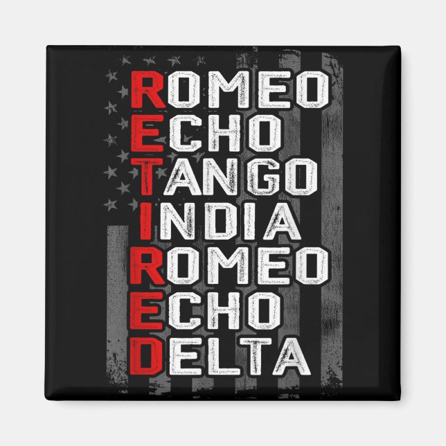 Phonetic Alphabet Retrött Veteran American Flagga  Magnet (Framsidan)