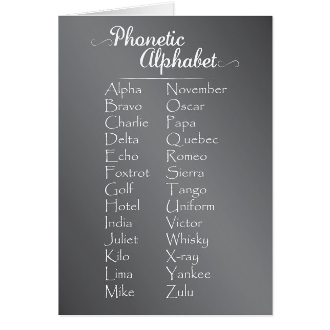 Phonetic Alphabet Trainee Cadet eller Teacher Chal Hälsningskort (Framsidan)