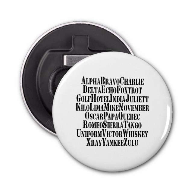 PHONETISK ALFABET/CODE-ORD FLASKÖPPNARE (Framsidan)