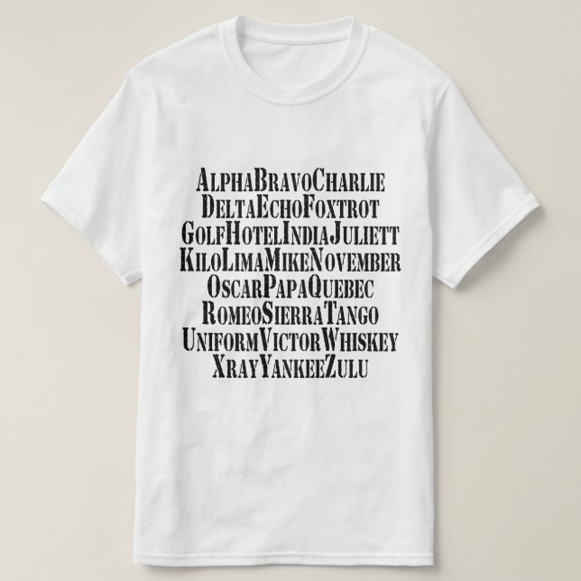 PHONETISK ALFABET/CODE-ORD T SHIRT (Design framsida)