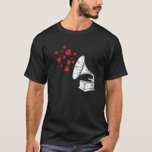 Phonograph Heart Notes Valentines day Cute Music L T Shirt