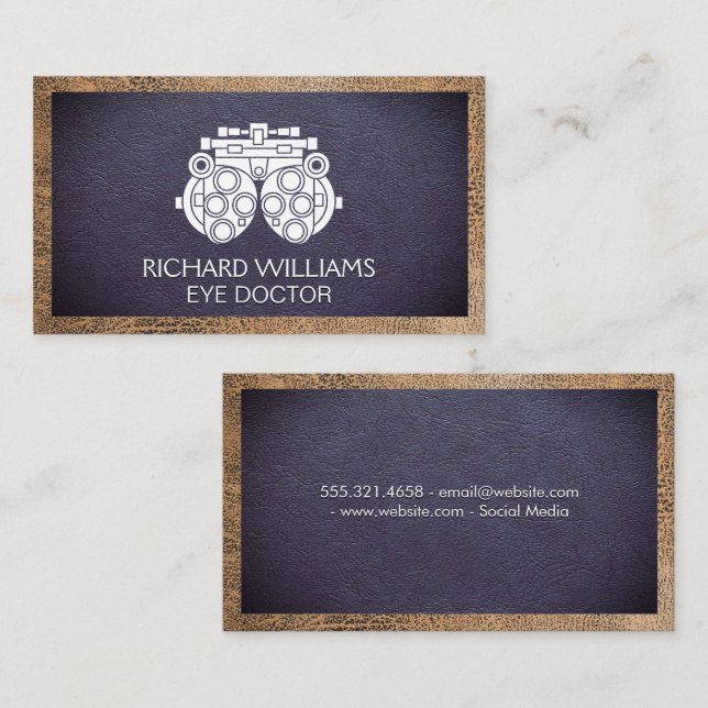 Phoropter | Öga Doktor | Läderbakgrund Visitkort (Fram/baksida)