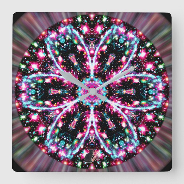 Phosphorescence Stellar Kaleid Fyrkantig Klocka (Framsida)