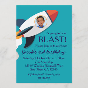 Phot0 Rocket Spaceship Boy Birthday-inbjudan Inbjudningar