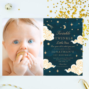 Photinkle Little Stars Cute Måne 1:a födelsedag Inbjudningar