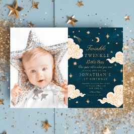 Photinkle Little Stars Cute Måne 1:a födelsedag Inbjudningar