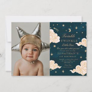Photinkle Little Stars Cute Måne 1:a födelsedag Inbjudningar