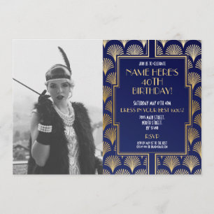 Photo 1920's Art Deco Birthday Gatsby Party Guld Inbjudningar