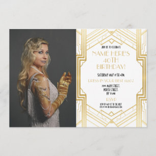 Photo 1920's Födelsedagsfest Gatsby Guld Art Deco Inbjudningar