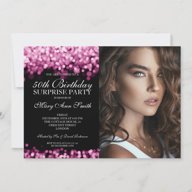 PHOTO 50:e överraskande födelsedag Ro Guld Ljus Inbjudningar (Framsida)