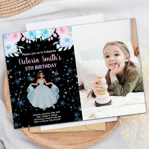 Photo 5th Lila Blommigt Princess Birthday Inbjudningar