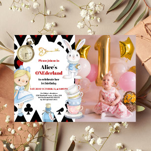 Photo Alice i Wonderland 1:a födelsedagen Onederla Inbjudningar