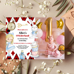 Photo Alice i Wonderland 1:a födelsedagen Onederla Inbjudningar