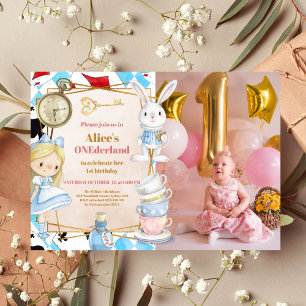 Photo Alice i Wonderland 1:a födelsedagen Onederla Inbjudningar