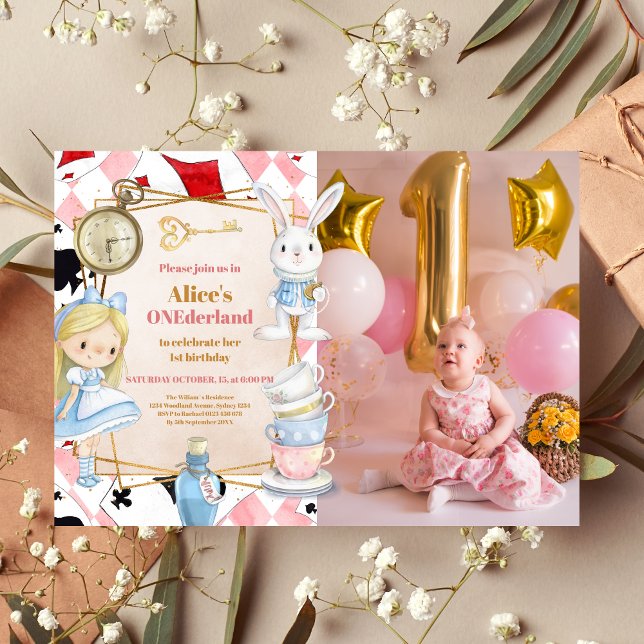 Photo Alice i Wonderland 1:a födelsedagen Tea Part Inbjudningar (Skapare uppladdad)