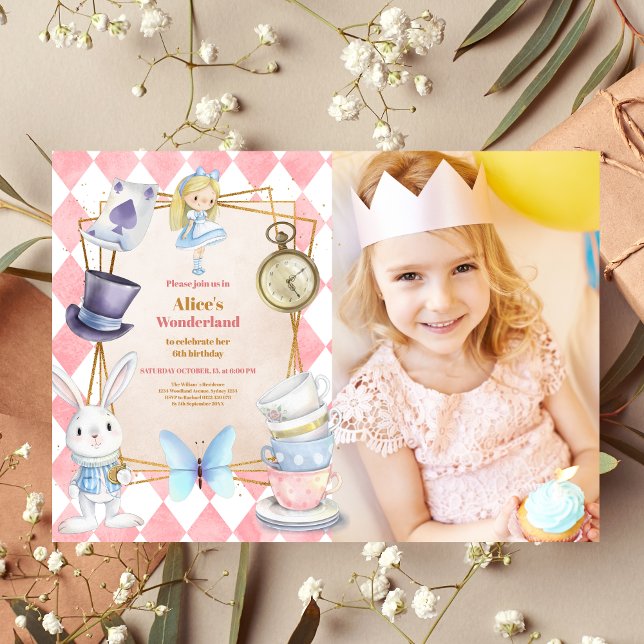 Photo Alice i Wonderland Birthday Inbjudningar (Skapare uppladdad)