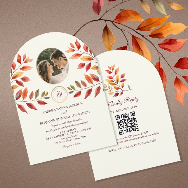 Photo and QR Code Fall Wedding Inbjudningar (Skapare uppladdad)