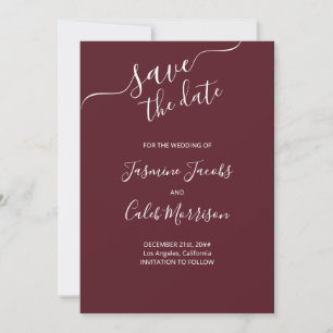 Photo and White Script Burgundy Bröllop Spara Datumet