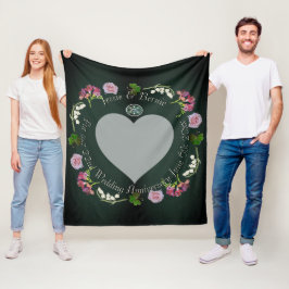 Photo Anpassningsbar Blommigt Heart Bröllop-årsdag Fleecefilt