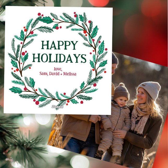 PHOTO-ANPASSNINGSBARNA (Julkrandean och dränkt) Julkort (Christmas Wreath Hand-Drawn CUSTOM PHOTO Holiday Card
)