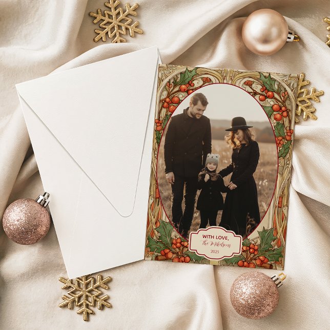 Photo Antique Holly Berry Christmas Julkort (Skapare uppladdad)