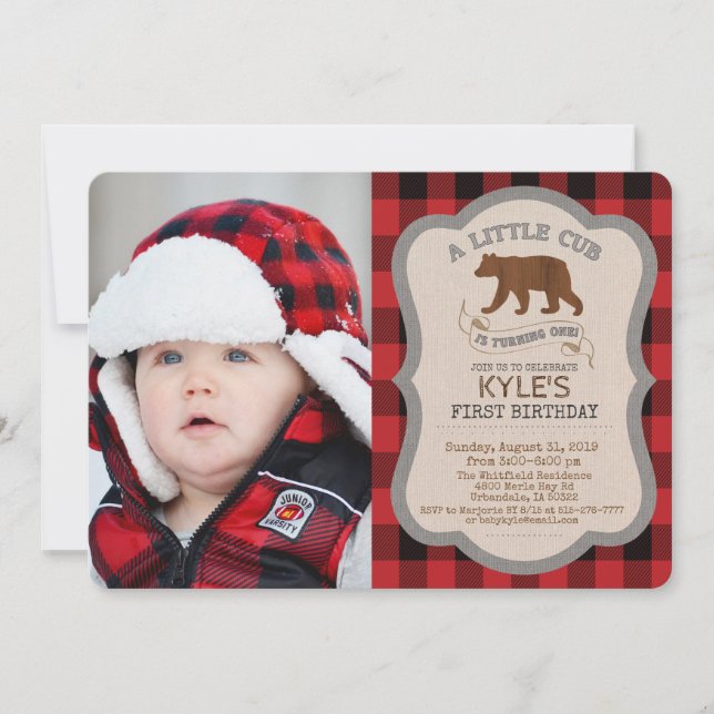 PHOTO/ANY AGE - Bear Boy Birthday Invitation Inbjudningar (Framsida)