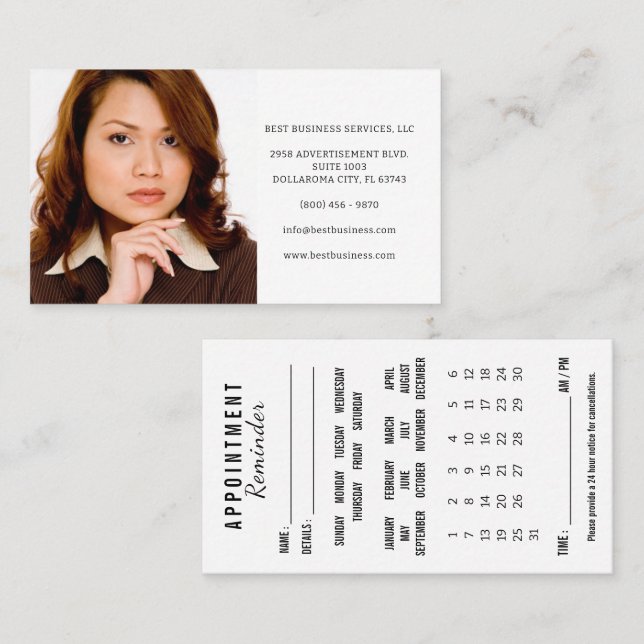 Photo Appointment Reminder Calendar Business Card Visitkort (Fram/baksida)