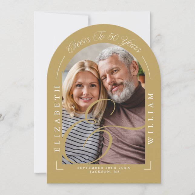 Photo Arch Calligraphy 50:e Bröllop-årsdagen Inbjudningar (Framsida)