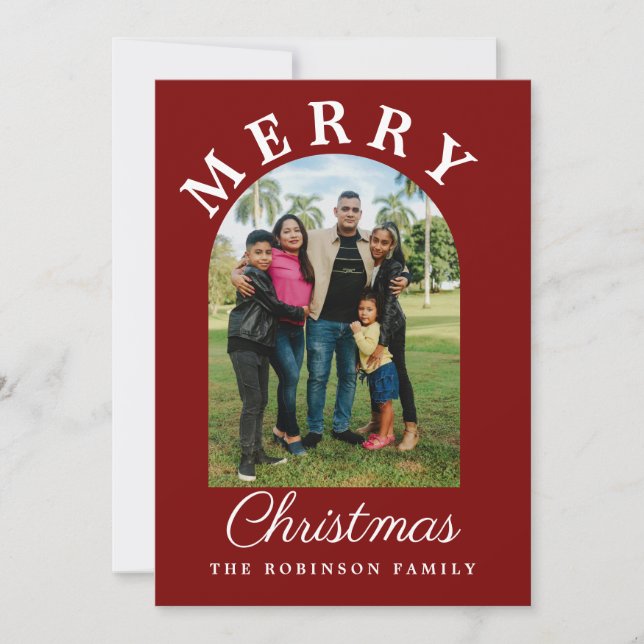 Photo Arch Modern Script jul Red Julkort (Framsida)